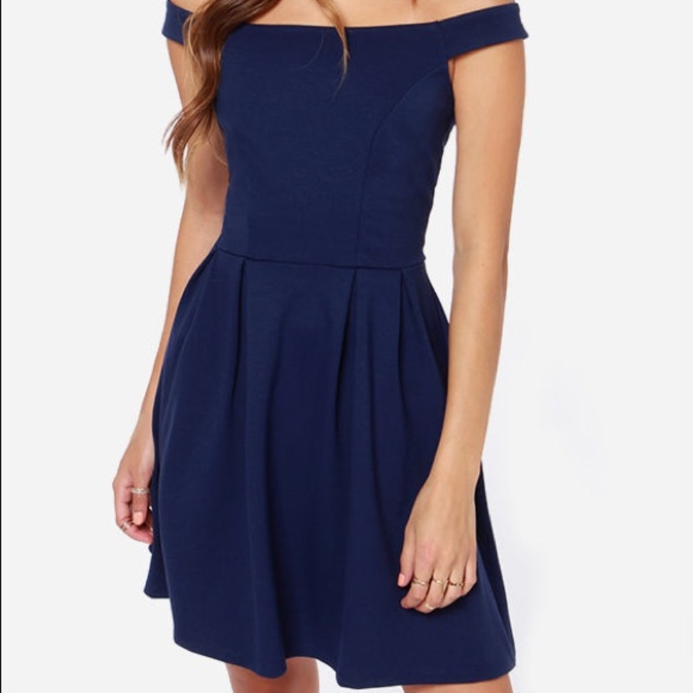 Lulu’s Be Direct Off-the-Shoulder Navy Blue Dress